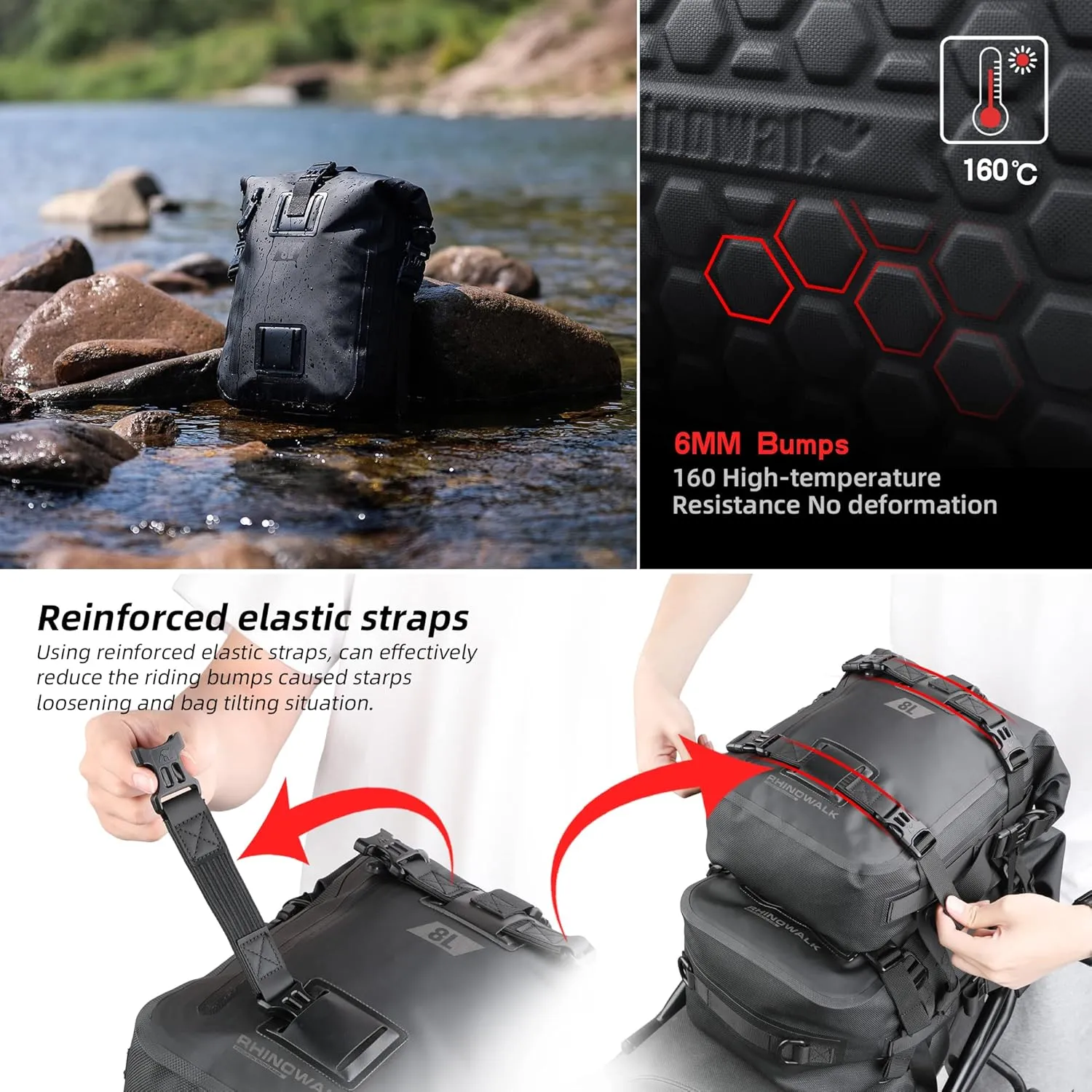 Rhinowalk Multifunctional Waterproof Rear Rack Trunk Motorcycle Seat Bag, Black 30L