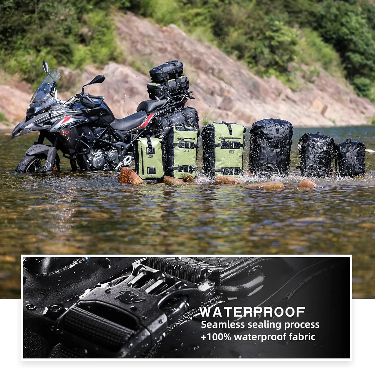 Rhinowalk Multifunctional Waterproof Rear Rack Trunk Motorcycle Seat Bag, Black 30L