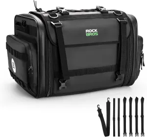 ROCKBROS Motorcycle Tail Bag 50L Expandable Travel Luggage, Rear Seat Saddle Storage With Waterproof Rain Cover - Black