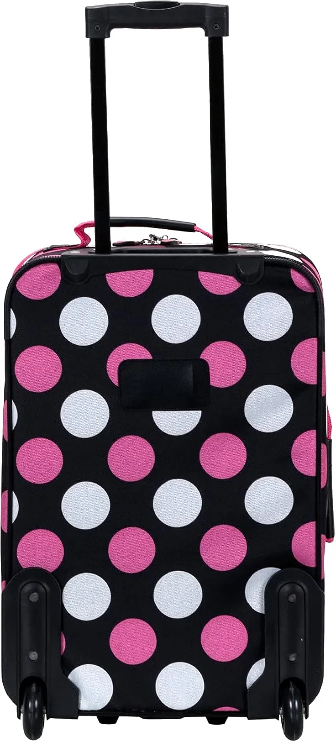 Rockland Escape 4-Piece Softside Upright Luggage Set, Telescoping Handles, Multi/Pink Dot, (14/19/24/28)