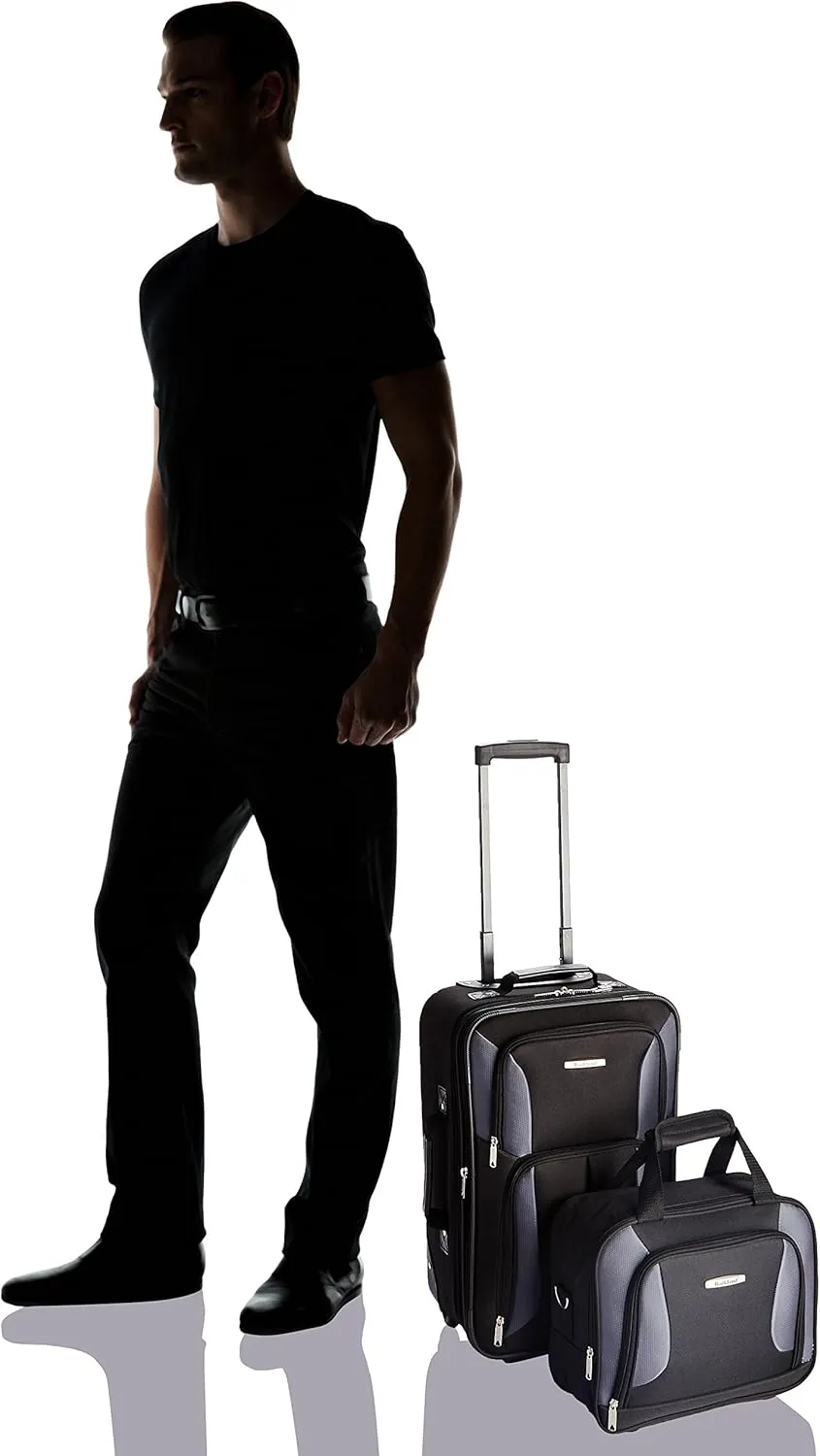 Rockland Fashion Softside Upright Luggage Set, Black/Gray, 2-Piece (14/19)