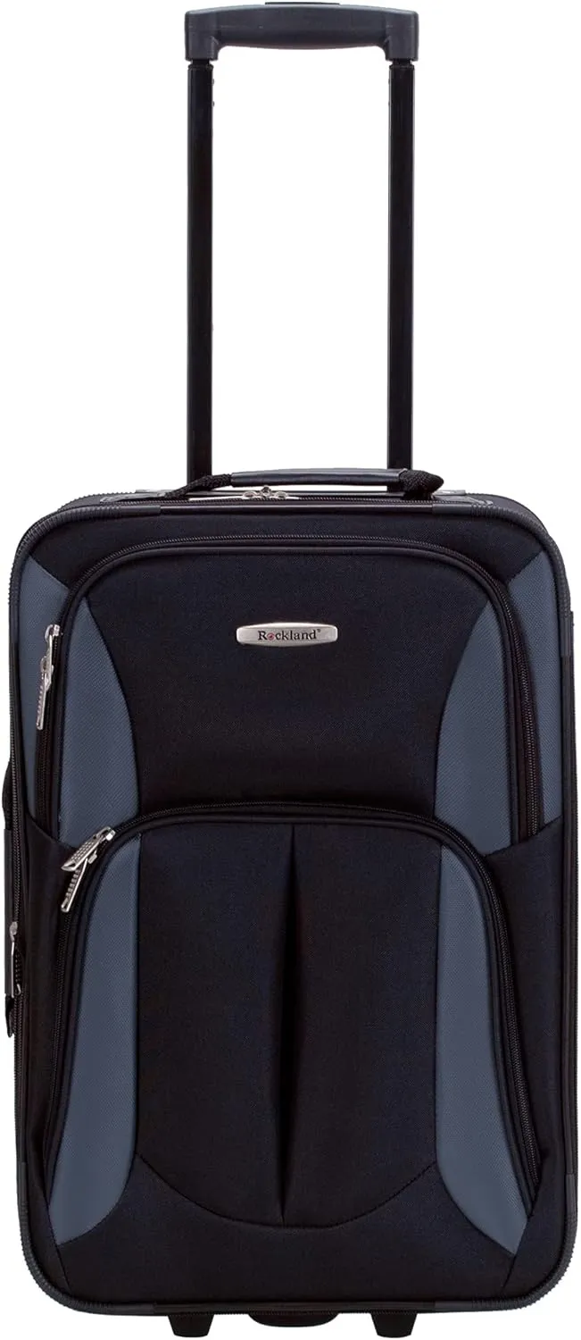 Rockland Fashion Softside Upright Luggage Set, Black/Gray, 2-Piece (14/19)