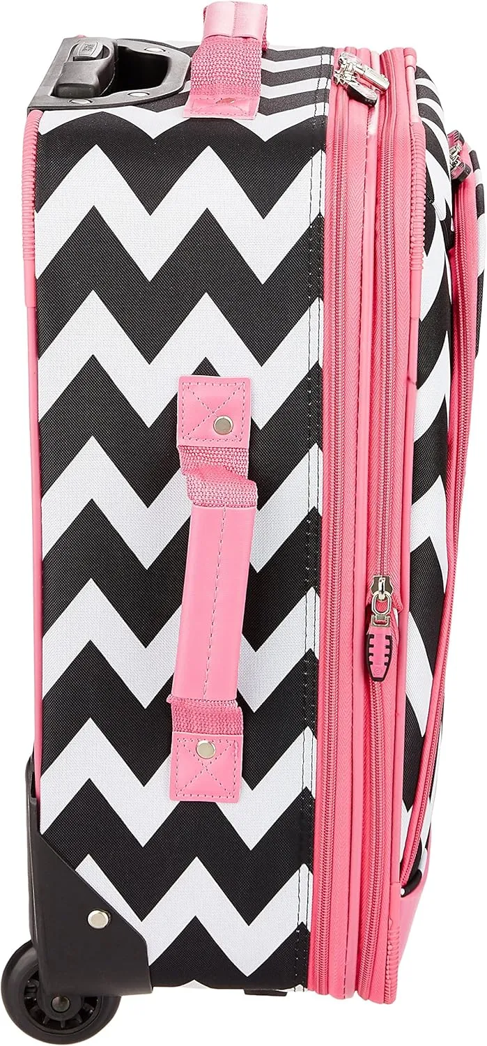Rockland Fashion Softside Upright Luggage Set, Expandable, Pink Chevron, 2-Piece (14/19)