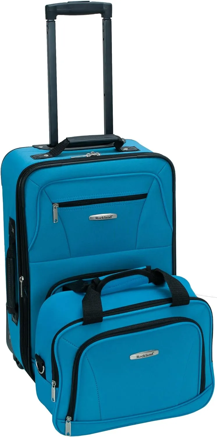 Rockland Fashion Softside Upright Luggage Set, Expandable, Wheel, Telescopic Handle,Turquoise, 2-Piece (14/19)
