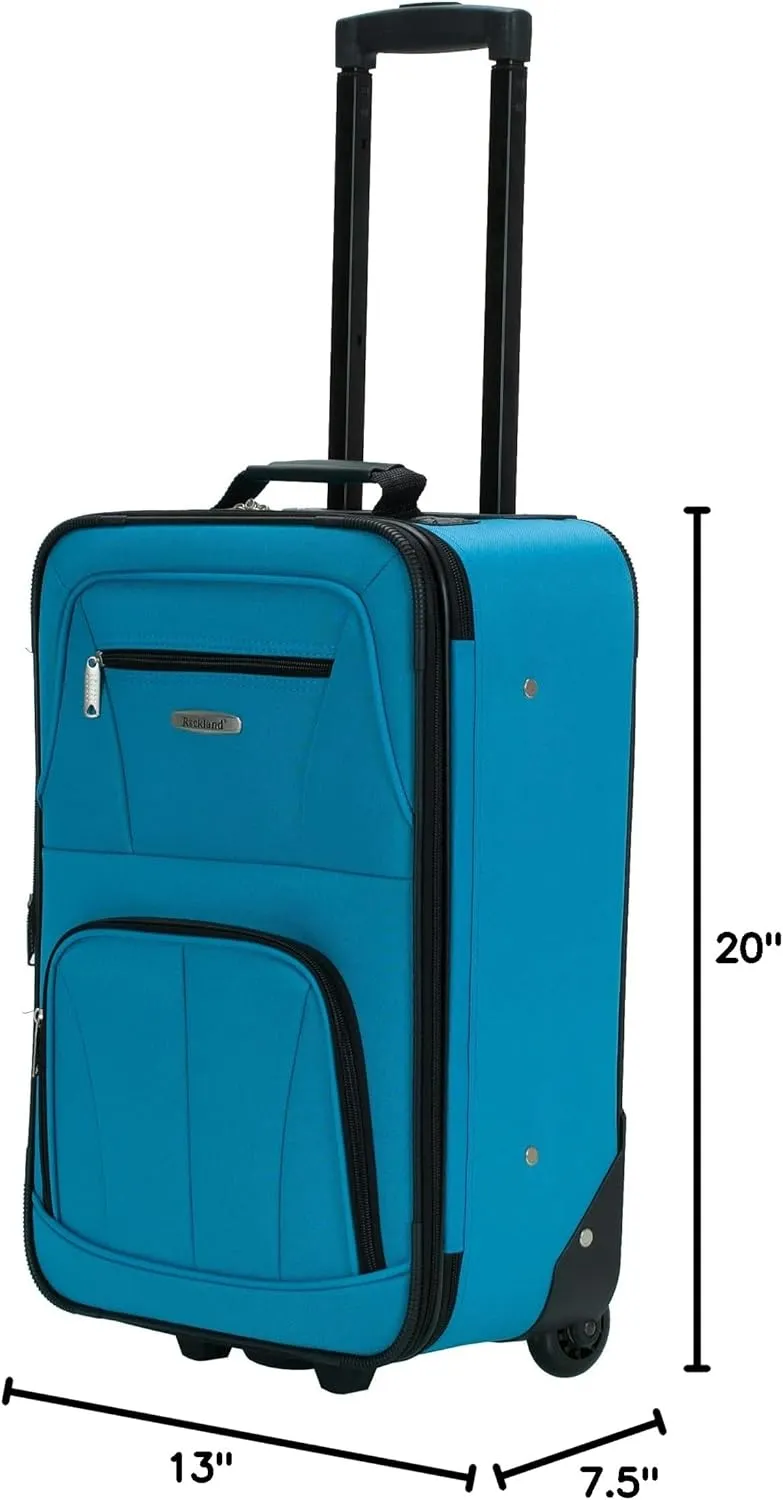 Rockland Fashion Softside Upright Luggage Set, Expandable, Wheel, Telescopic Handle,Turquoise, 2-Piece (14/19)