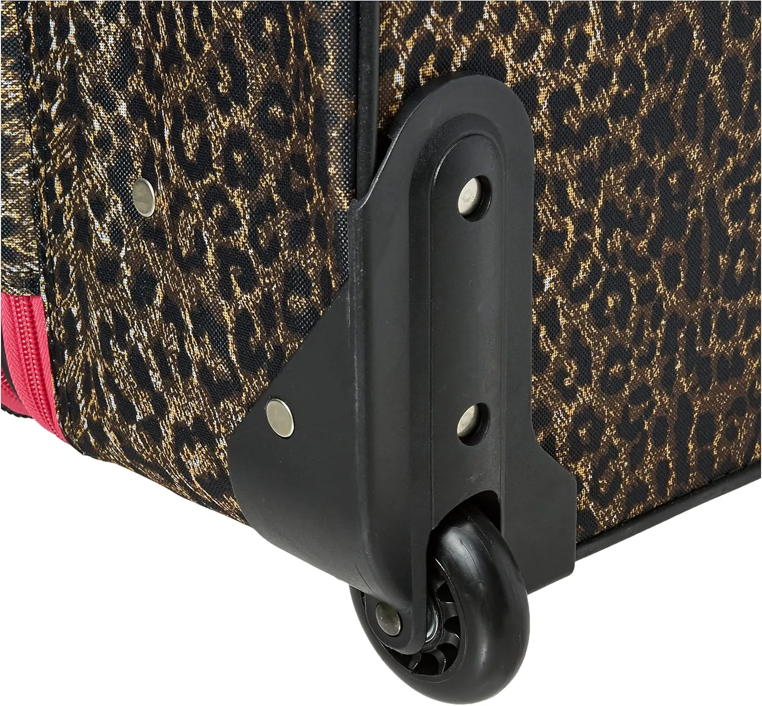 Rockland Fashion Softside Upright Luggage Set, Expandable,Lightweight,Telescopic Handle,Wheel, Pink Leopard, 2-Piece (14/19)