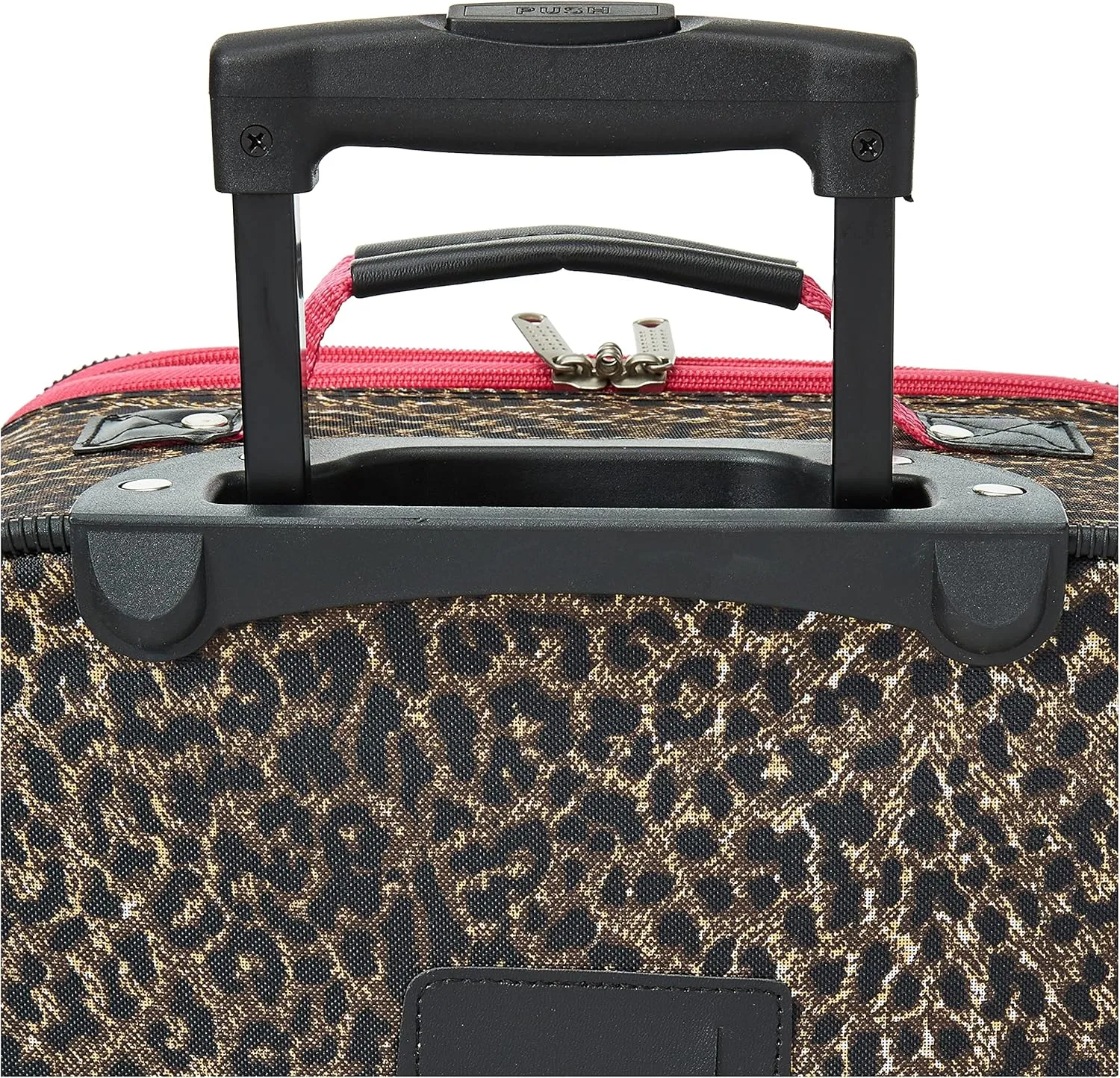 Rockland Fashion Softside Upright Luggage Set, Expandable,Lightweight,Telescopic Handle,Wheel, Pink Leopard, 2-Piece (14/19)
