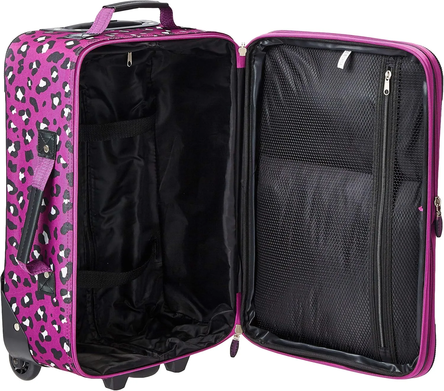 Rockland Fashion Softside Upright Luggage Set, Expandable,Telescopic Handle,Wheel, Purple Leopard, 2-Piece (14/19)