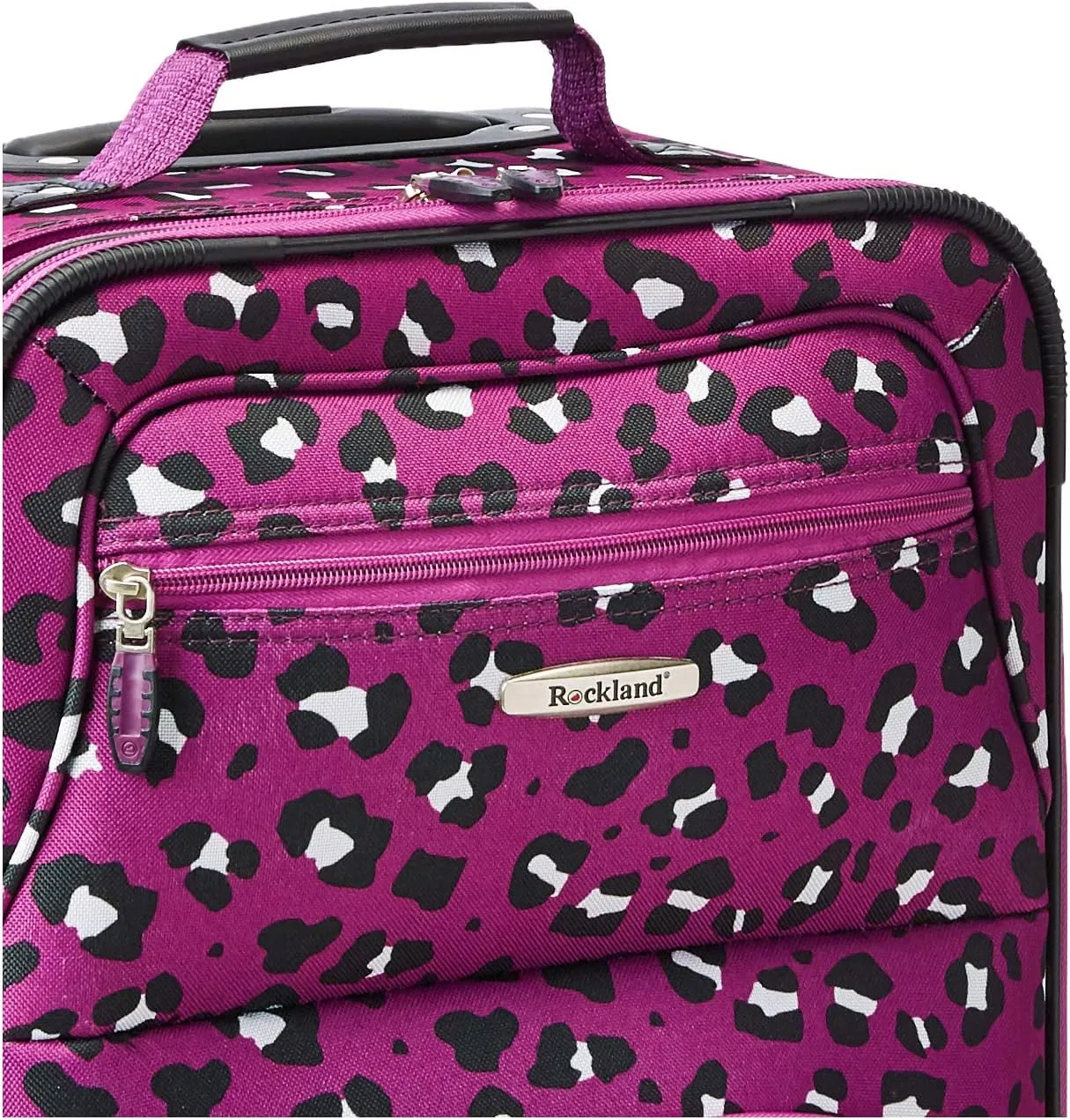 Rockland Fashion Softside Upright Luggage Set, Expandable,Telescopic Handle,Wheel, Purple Leopard, 2-Piece (14/19)