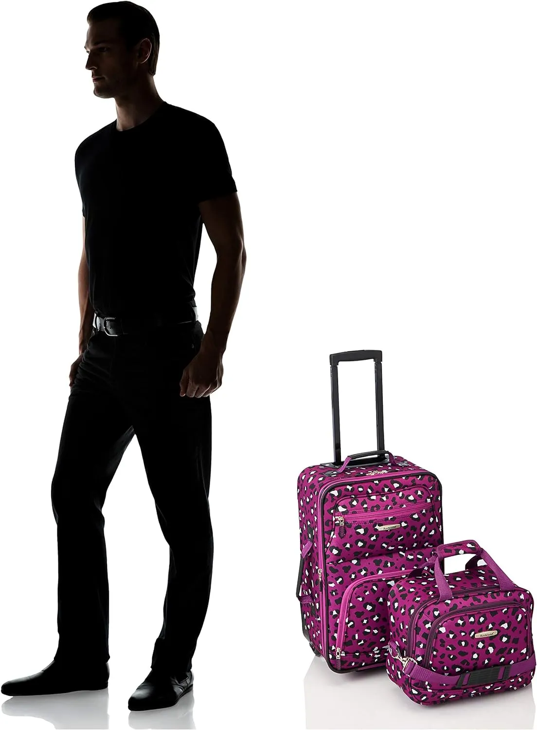 Rockland Fashion Softside Upright Luggage Set, Expandable,Telescopic Handle,Wheel, Purple Leopard, 2-Piece (14/19)