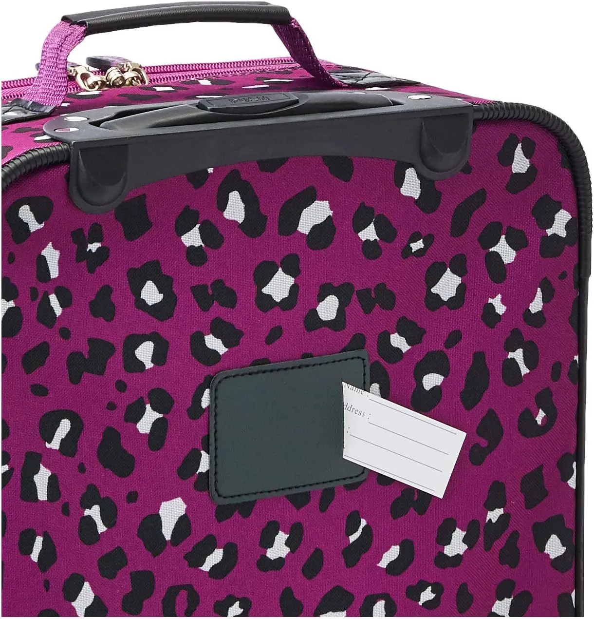 Rockland Fashion Softside Upright Luggage Set, Expandable,Telescopic Handle,Wheel, Purple Leopard, 2-Piece (14/19)