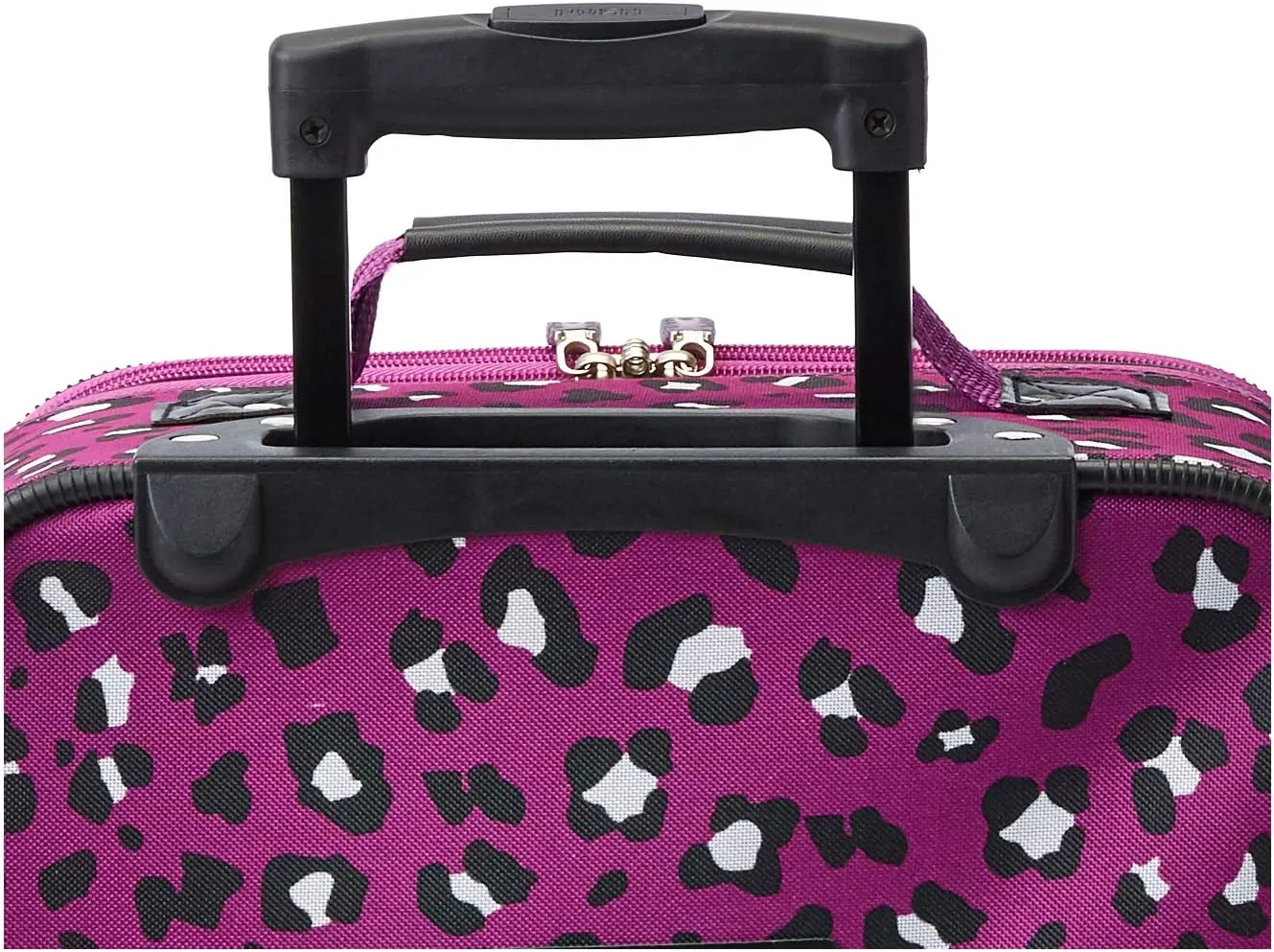 Rockland Fashion Softside Upright Luggage Set, Expandable,Telescopic Handle,Wheel, Purple Leopard, 2-Piece (14/19)