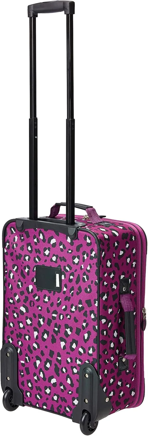 Rockland Fashion Softside Upright Luggage Set, Expandable,Telescopic Handle,Wheel, Purple Leopard, 2-Piece (14/19)