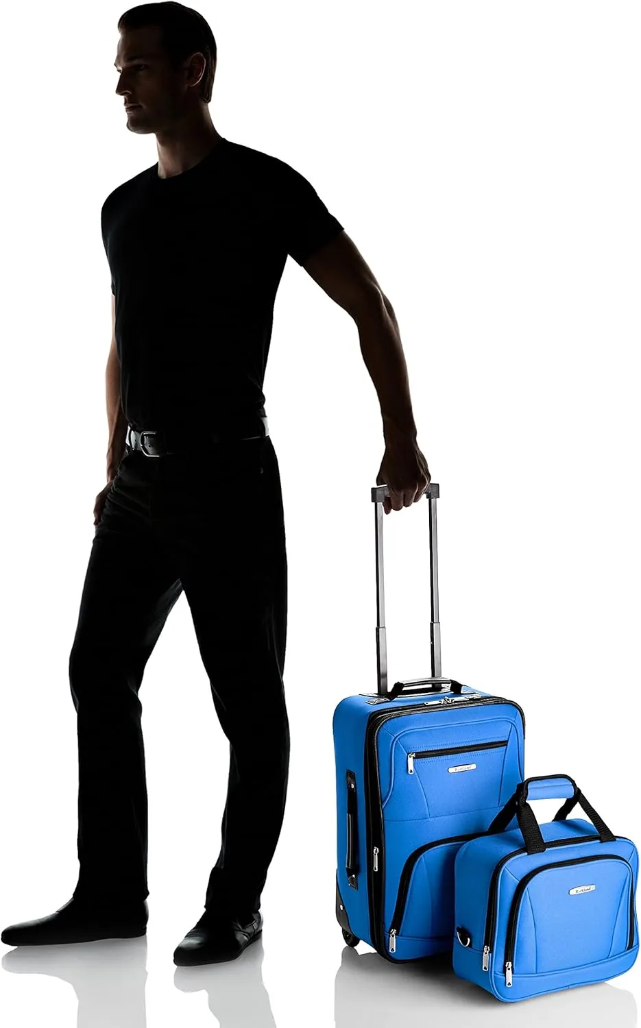 Rockland Fashion Softside Upright Luggage Set,Expandable, Blue, 2-Piece (14/19)