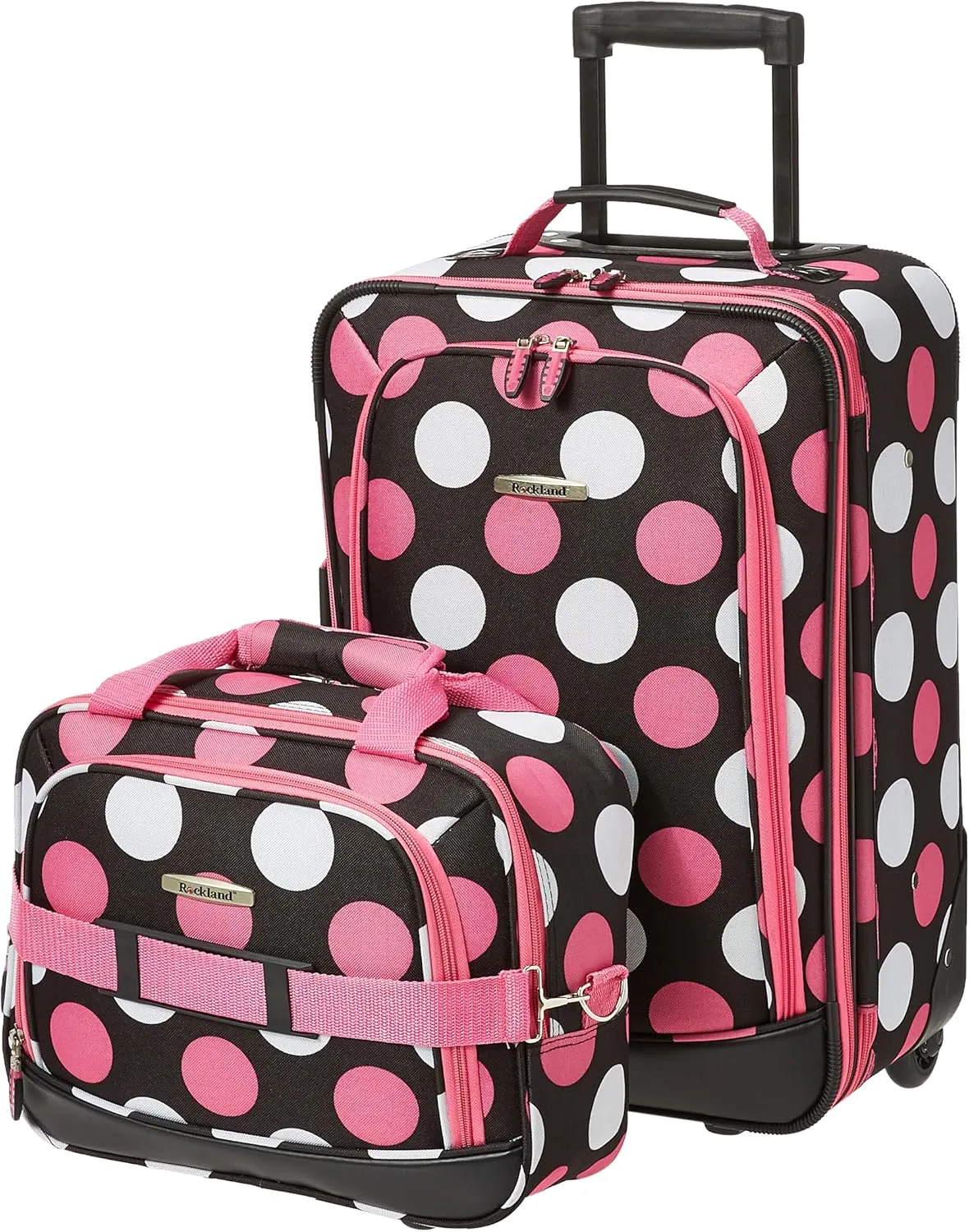 Rockland Fashion Softside Upright Luggage Set,Expandable, Multi/Pink Dot, 2-Piece (14/19)