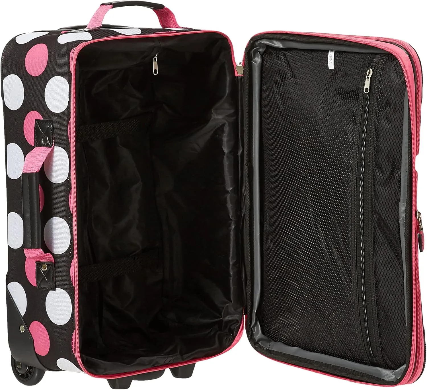 Rockland Fashion Softside Upright Luggage Set,Expandable, Multi/Pink Dot, 2-Piece (14/19)