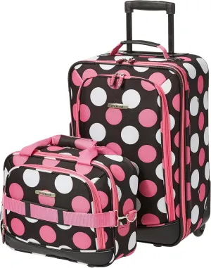 Rockland Fashion Softside Upright Luggage Set,Expandable, Multi/Pink Dot, 2-Piece (14/19)