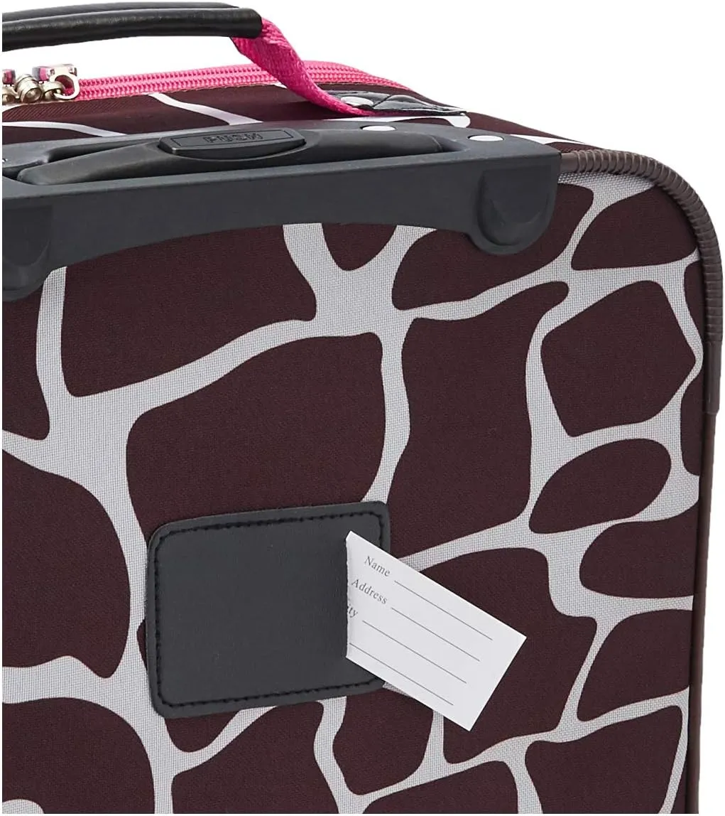 Rockland Fashion Softside Upright Luggage Set,Expandable, Pink Giraffe, 2-Piece (14/19)