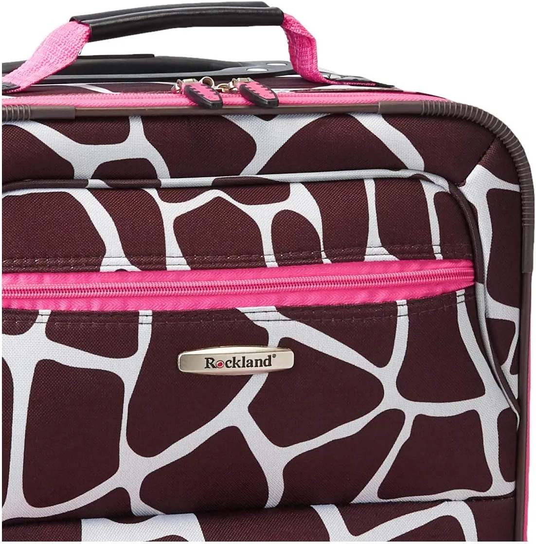 Rockland Fashion Softside Upright Luggage Set,Expandable, Pink Giraffe, 2-Piece (14/19)