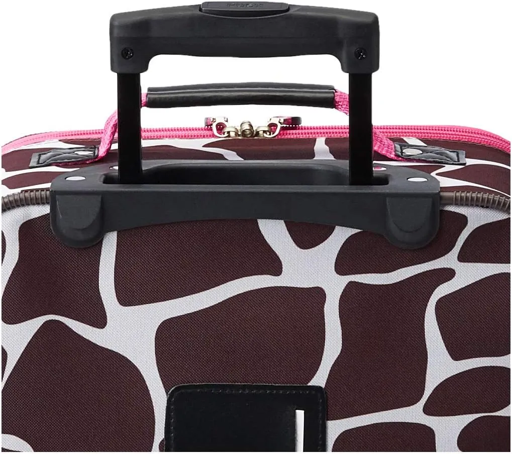 Rockland Fashion Softside Upright Luggage Set,Expandable, Pink Giraffe, 2-Piece (14/19)