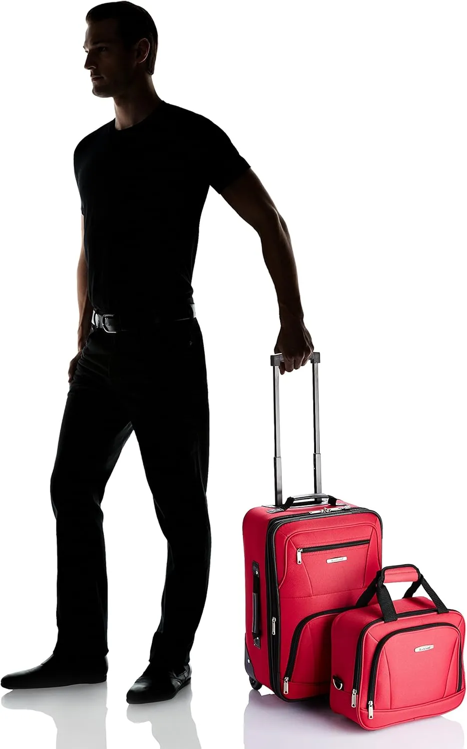 Rockland Fashion Softside Upright Luggage Set,Expandable, Red, 2-Piece (14/19)
