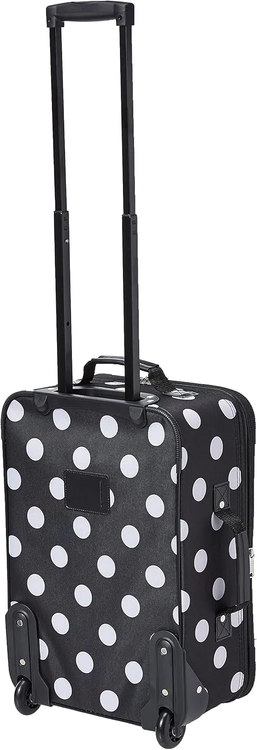 Rockland Fashion Softside Upright Luggage Set,Expandable, Telescopic Handle, Wheel, Black Dot, 2-Piece (14/19)