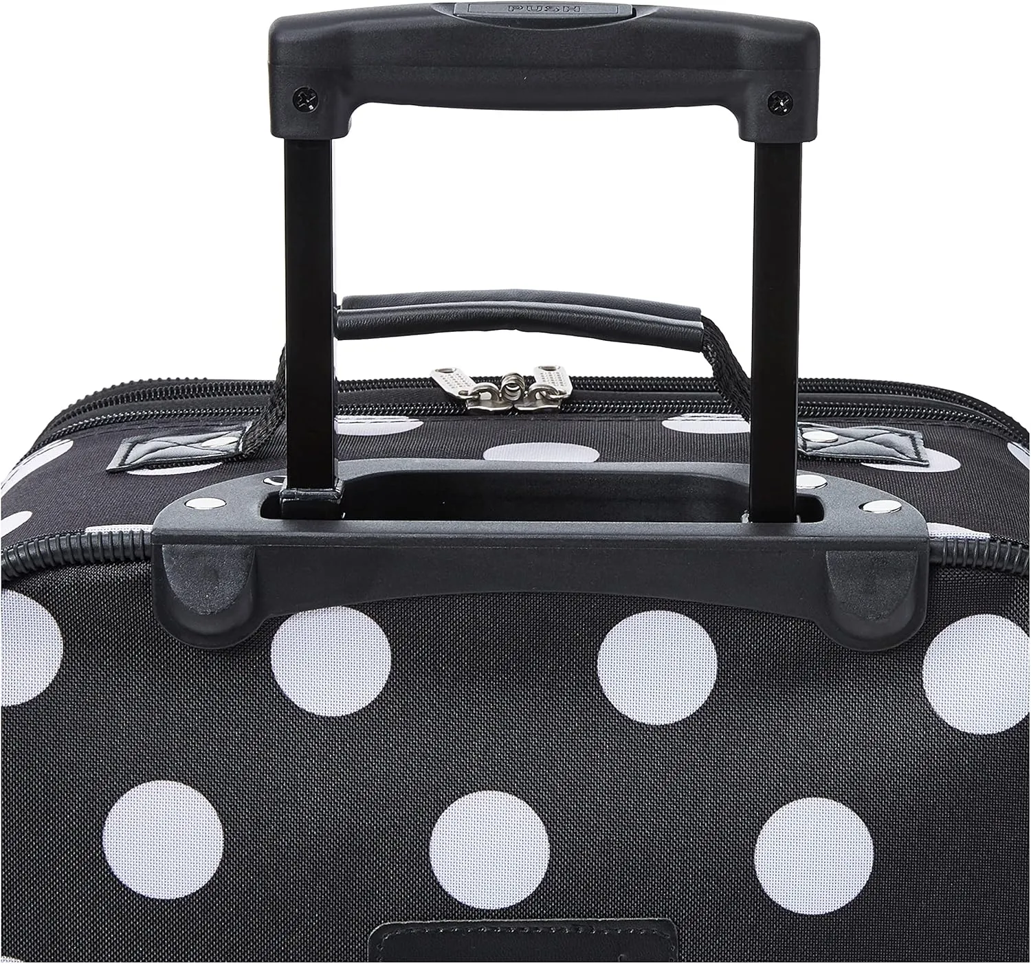 Rockland Fashion Softside Upright Luggage Set,Expandable, Telescopic Handle, Wheel, Black Dot, 2-Piece (14/19)
