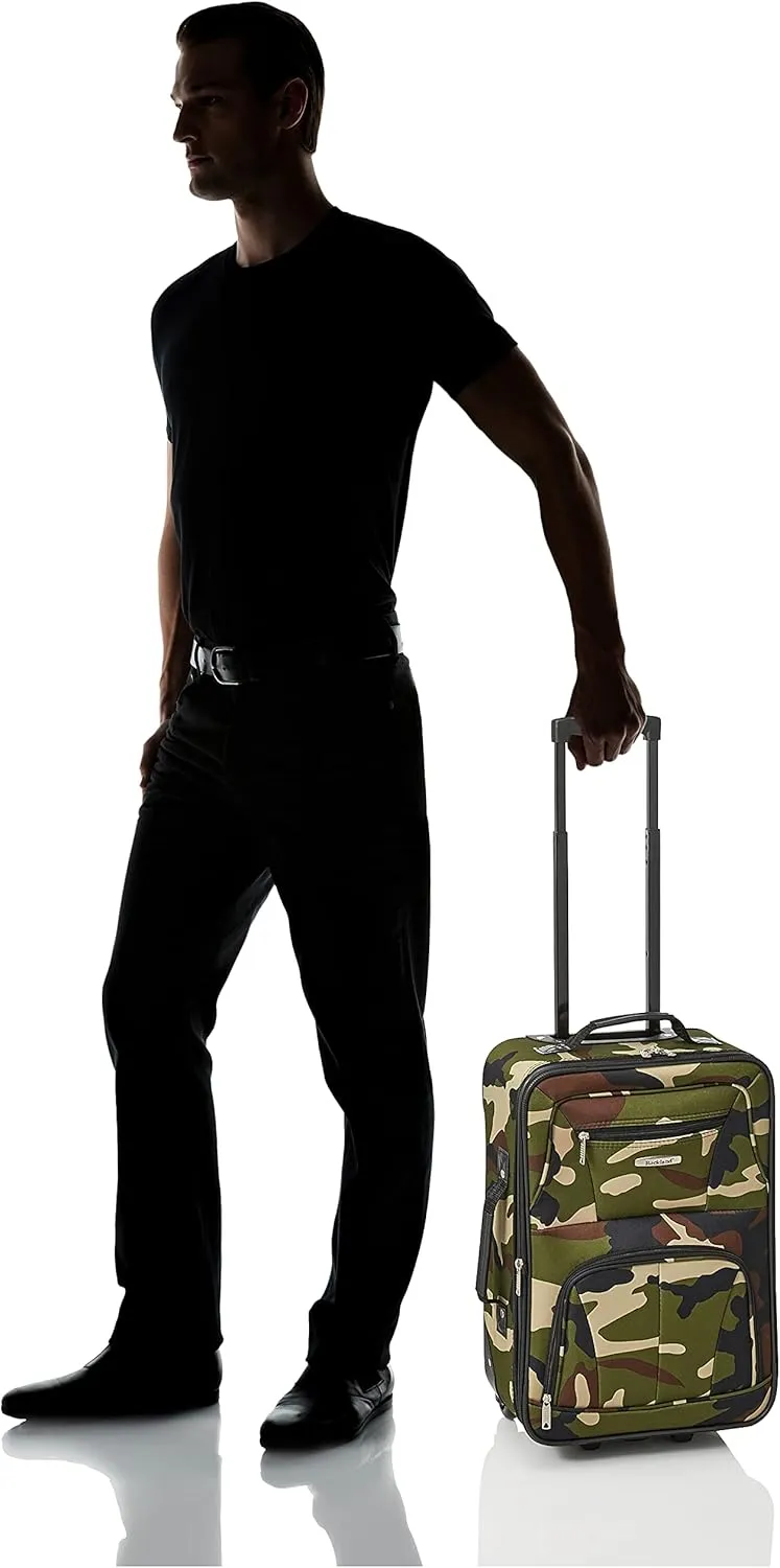 Rockland Fashion Softside Upright Luggage Set,Expandable, Wheel, Telescopic Handle, Camouflage, 2-Piece (14/19)