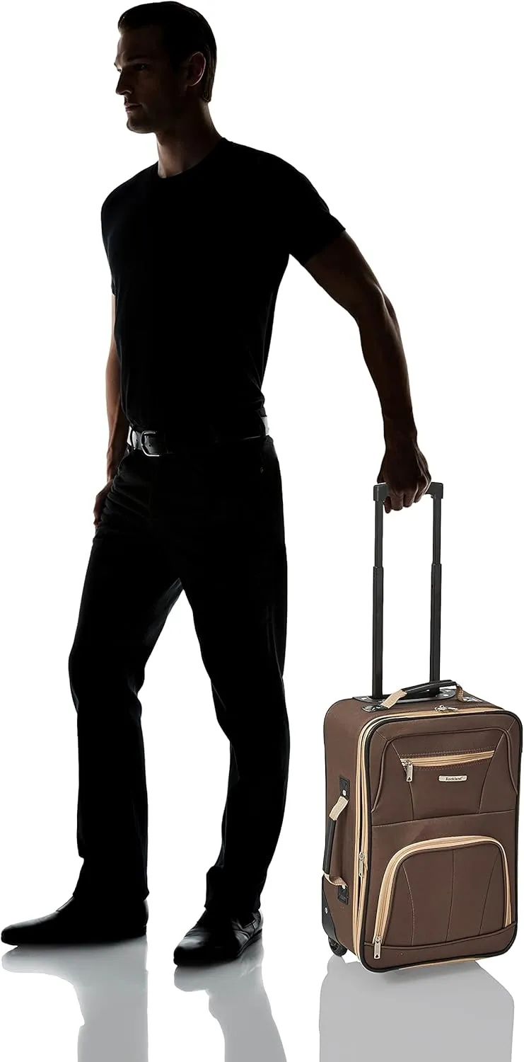Rockland Fashion Softside Upright Luggage Set,'Expandable,Lightweight,Telescopic Handle,Wheel, Brown, 2-Piece (14/19)