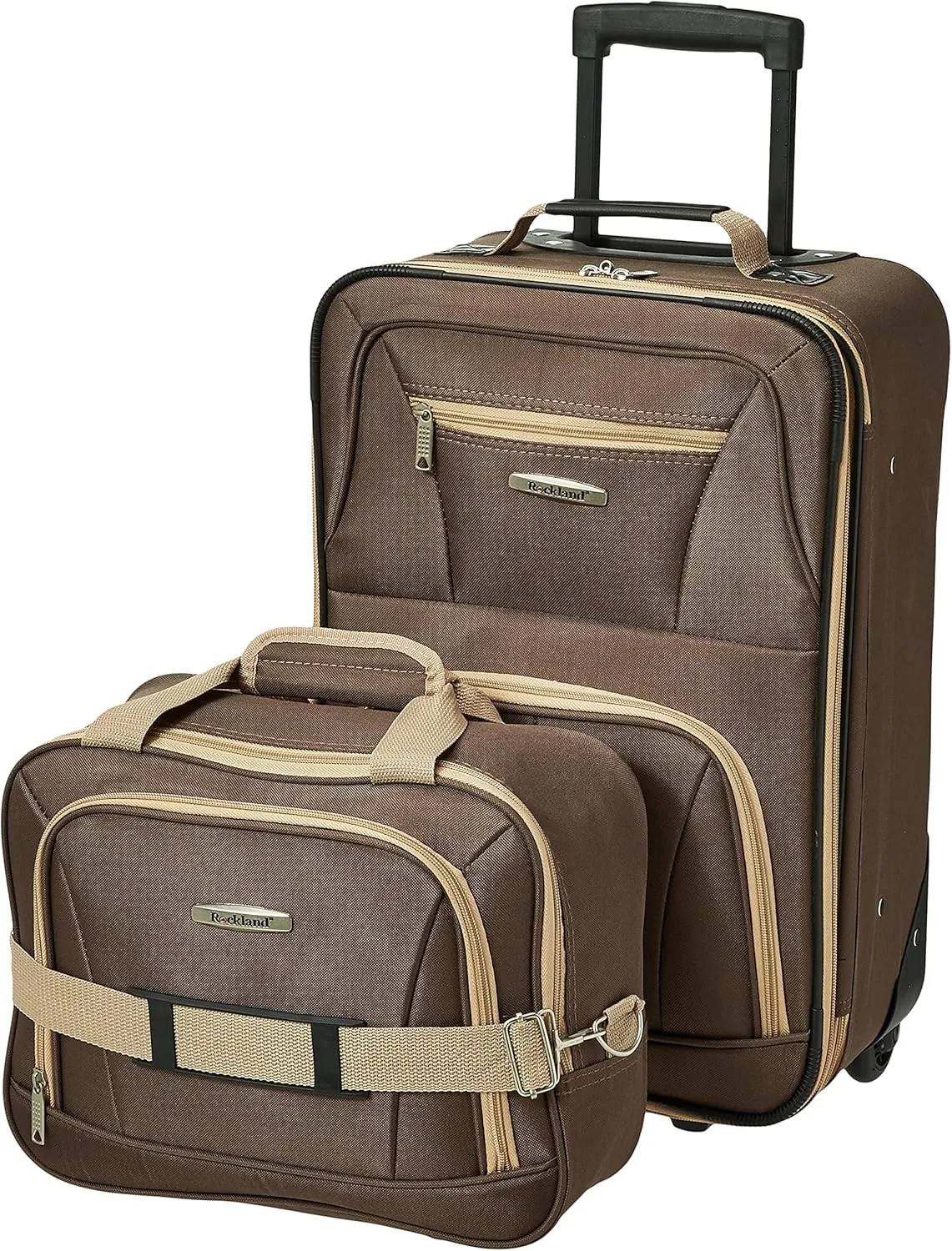 Rockland Fashion Softside Upright Luggage Set,'Expandable,Lightweight,Telescopic Handle,Wheel, Brown, 2-Piece (14/19)