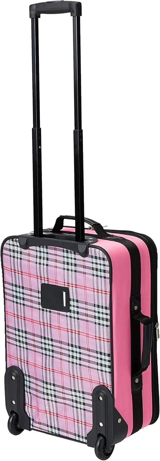 Rockland Fashion Softside Upright Luggage Set,Expandable,Lightweight,Telescopic Handle,Wheel, Pink Cross, 2-Piece Set (14/19)