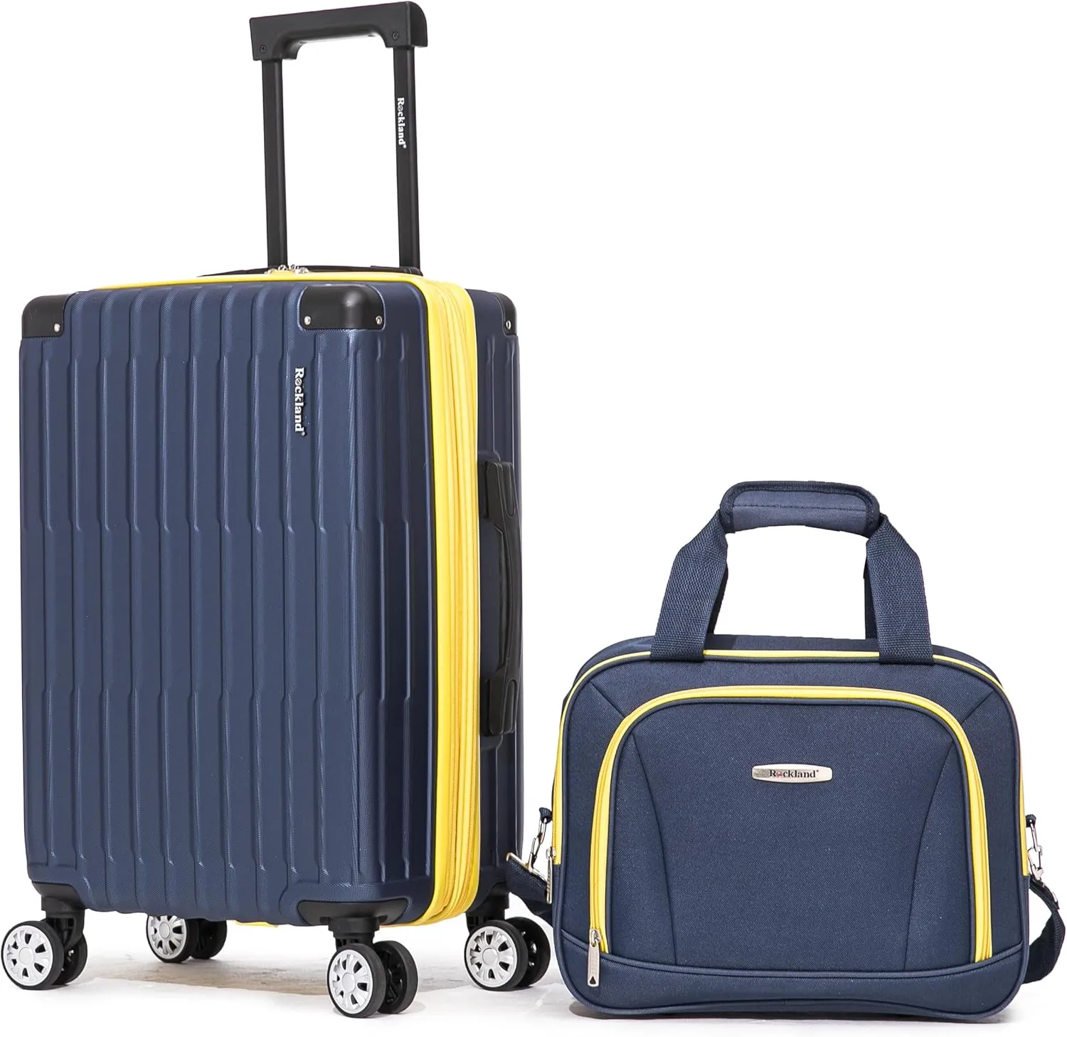 Rockland Hardside Spinner Wheel Carry On with Tote Luggage Set, Navy