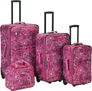 Rockland Impulse Softside Upright Luggage, Pink Bandana, 4-Piece Set (14/19/24/28)