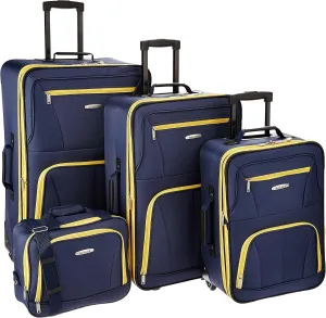 Rockland Journey Softside Upright Luggage Set, Expandable, Navy, 4-Piece (14/19/24/28)