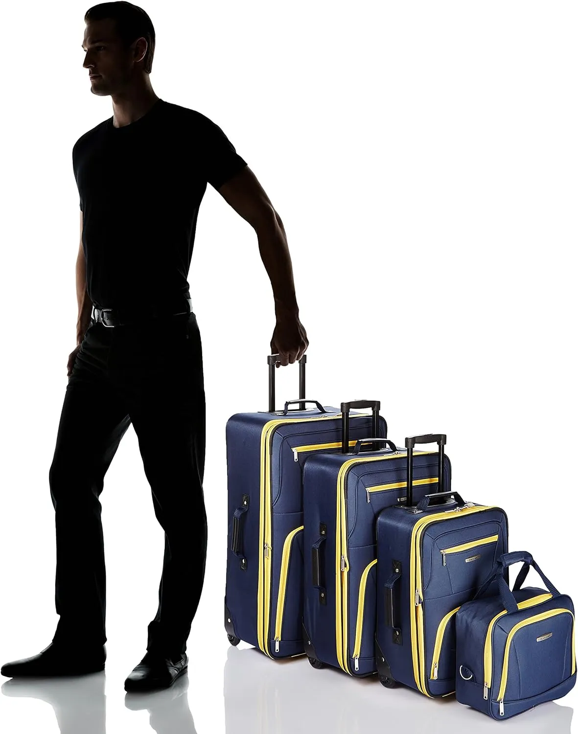 Rockland Journey Softside Upright Luggage Set, Expandable, Navy, 4-Piece (14/19/24/28)