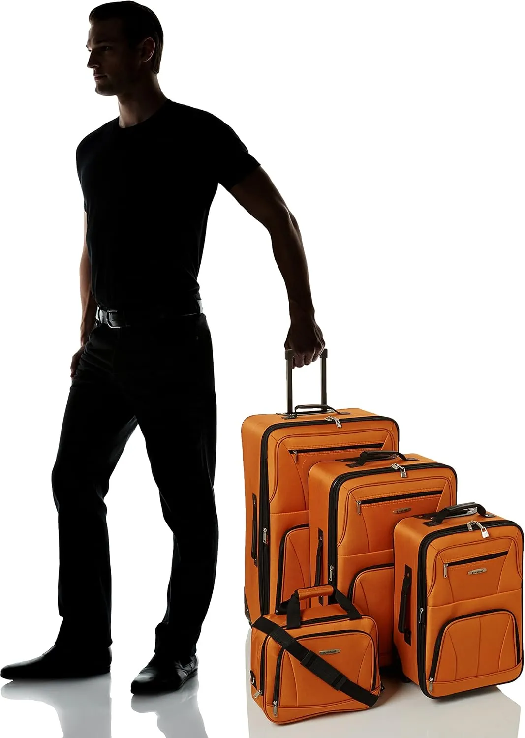 Rockland Journey Softside Upright Luggage Set, Expandable, Orange, 4-Piece (14/19/24/28)