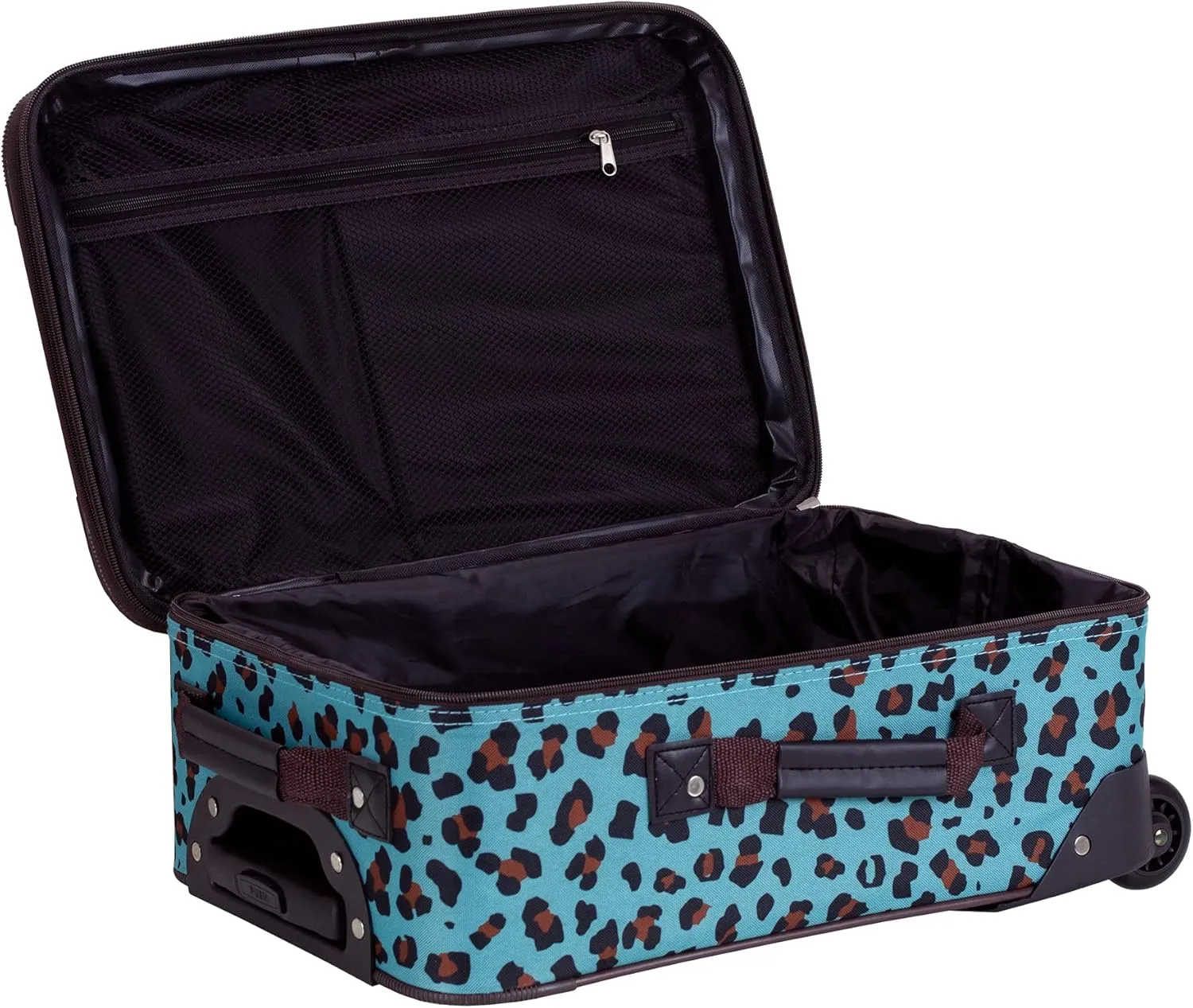 Rockland Jungle Softside Upright Luggage, Blue Leopard, 4-Piece Set (14/29/24/28)