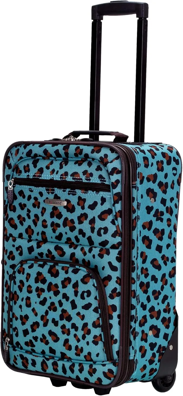 Rockland Jungle Softside Upright Luggage, Blue Leopard, 4-Piece Set (14/29/24/28)
