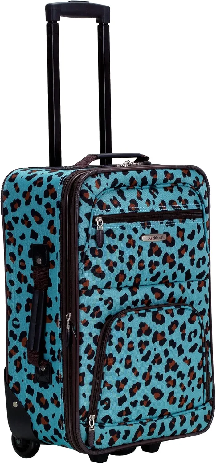 Rockland Jungle Softside Upright Luggage, Blue Leopard, 4-Piece Set (14/29/24/28)
