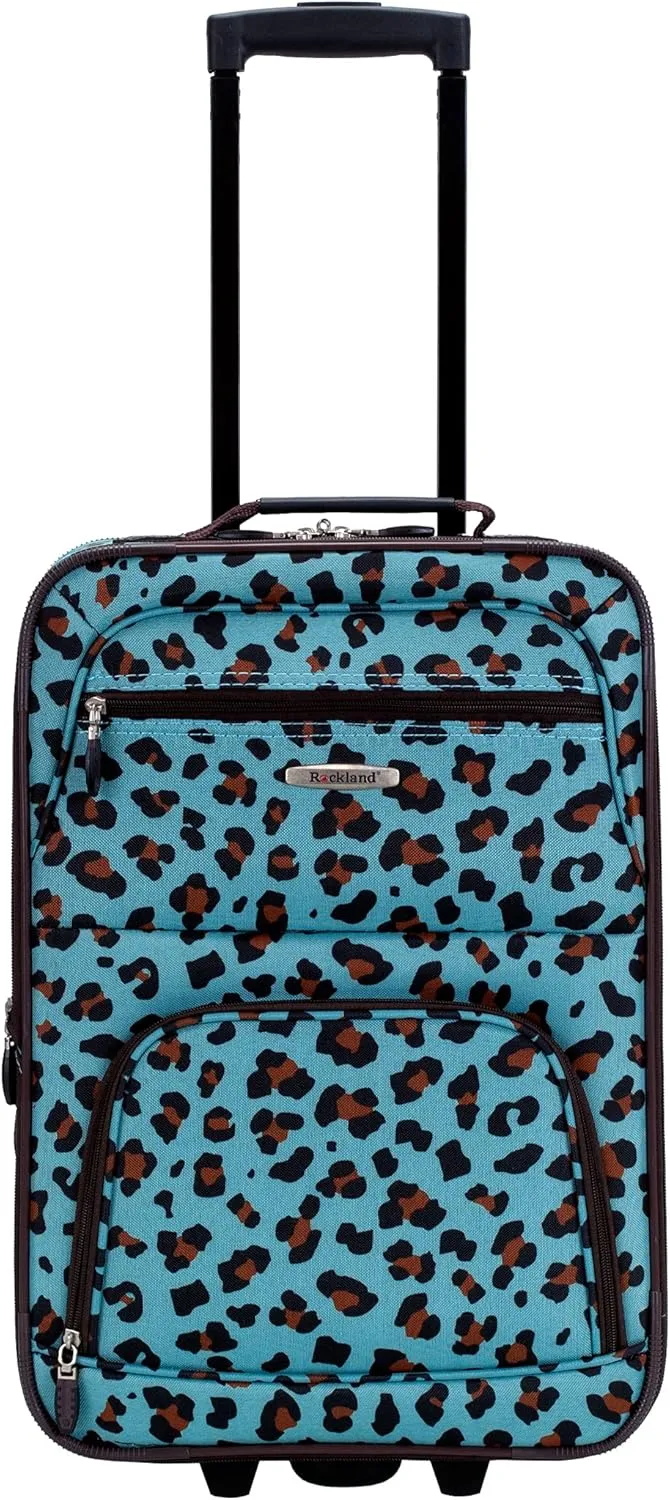 Rockland Jungle Softside Upright Luggage, Blue Leopard, 4-Piece Set (14/29/24/28)