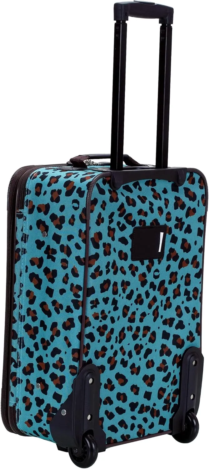 Rockland Jungle Softside Upright Luggage, Blue Leopard, 4-Piece Set (14/29/24/28)