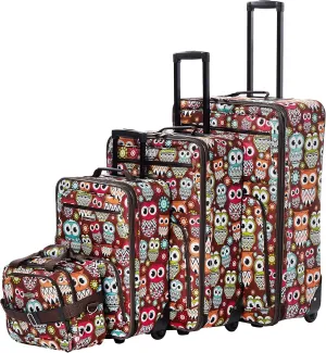Rockland Jungle Softside Upright Luggage Set, Expandable, Owl, 4-Piece (14/29/24/28)