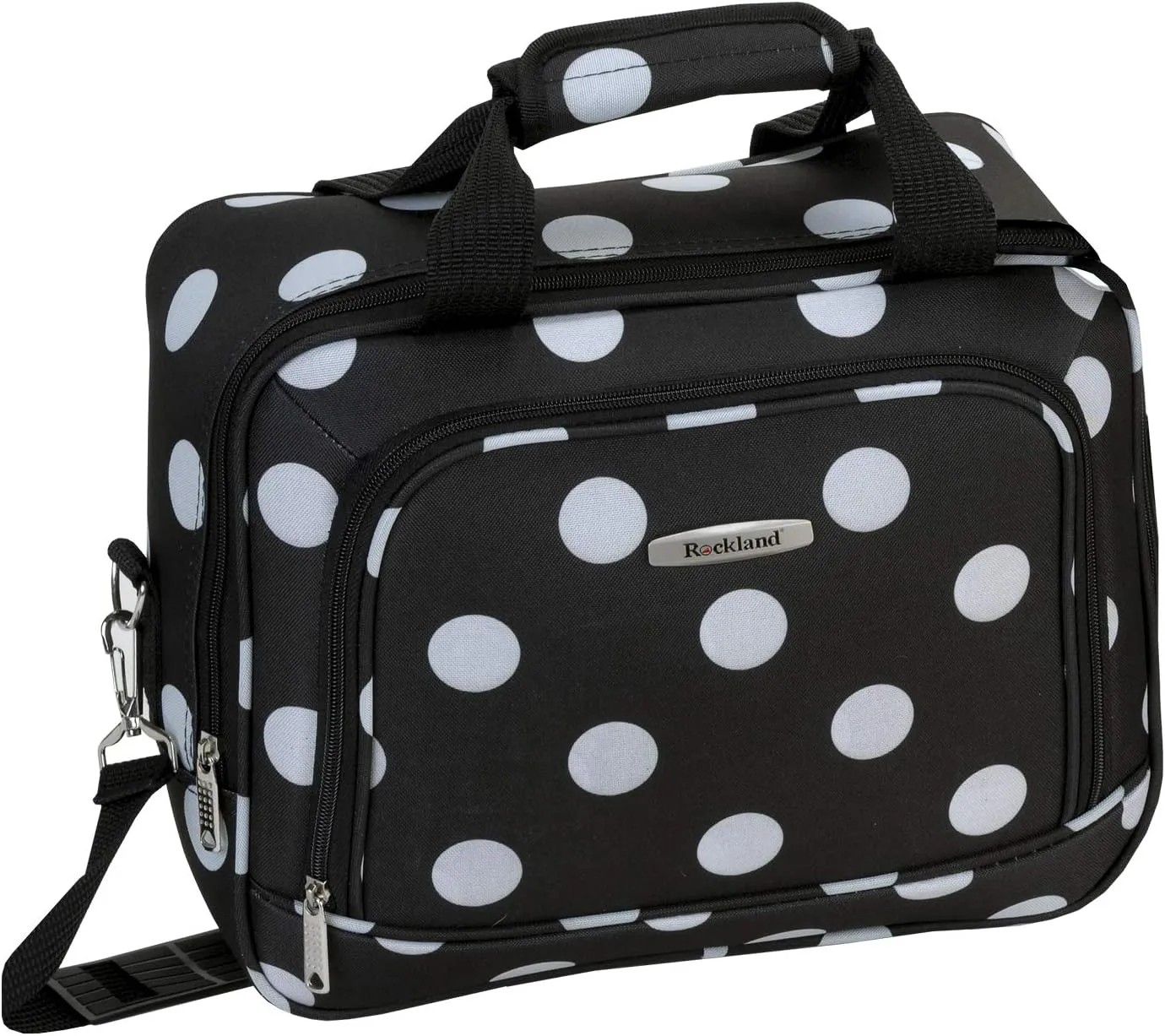 Rockland Polka Softside Upright Luggage Set, Expandable, Lightweight, Black Dot, 4-Piece (14/19/24/28)