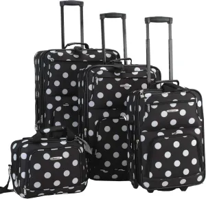 Rockland Polka Softside Upright Luggage Set, Expandable, Lightweight, Black Dot, 4-Piece (14/19/24/28)