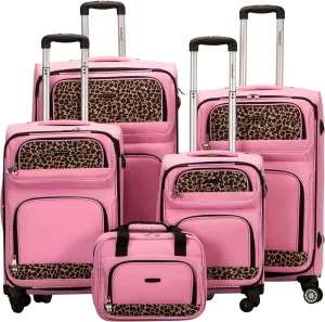 Rockland Softside Spinner Wheel Luggage, Pink, 5-Piece Set (14/29/24/28/32)