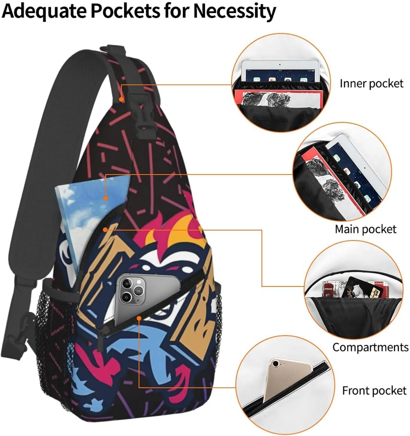 Rocky Mountain Vibes Crossbody For Men Women Sling Chest Bag Shoulder Bag Lightweight One Strap Backpack Multipurpose Travel Hiking Daypack