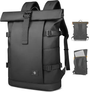 Roll Top Backpack Laptop Backpack for Men Women 15.6" Computer Bag Waterproof Business Travel Backpack for Work College, 19-28L Expandable Large Laptop Backpack Black