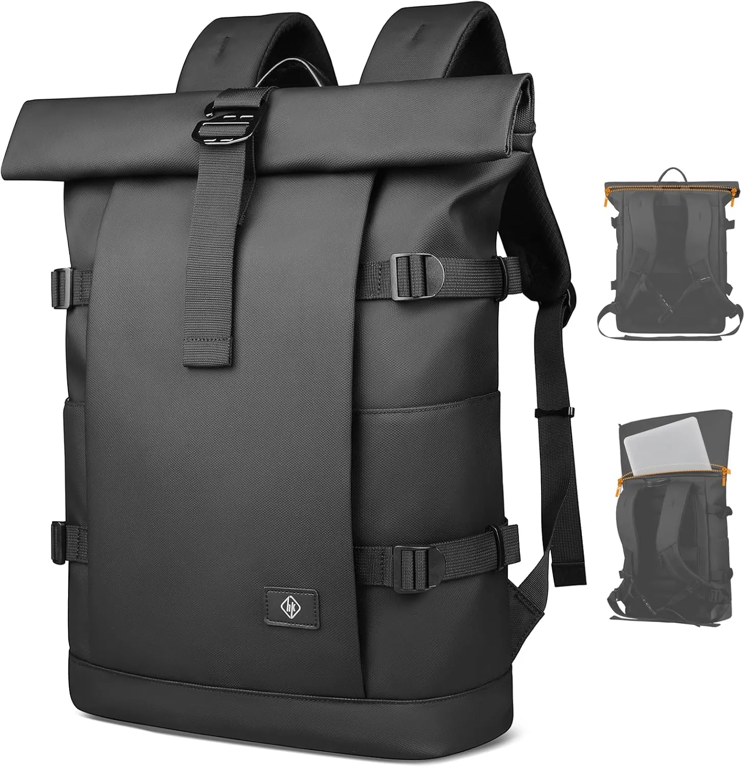 Roll Top Backpack Laptop Backpack for Men Women 15.6" Computer Bag Waterproof Business Travel Backpack for Work College, 19-28L Expandable Large Laptop Backpack Black