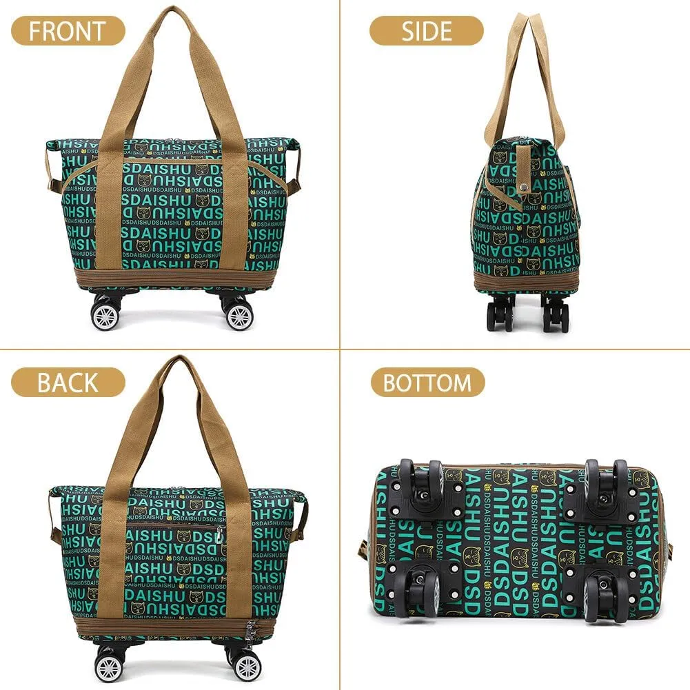 Rolling Duffle Bag Expandable Travel Bag with Detachable Wheels Letter Pattern Foldable Carry On Bag Wheeled Weekend Bag, 517HTY59KU13O