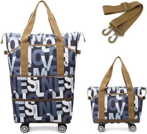 Rolling Duffle Bag Expandable Travel Bag with Detachable Wheels Letter Pattern Foldable Carry On Bag Wheeled Weekend Bag, 517HTY59KU13O